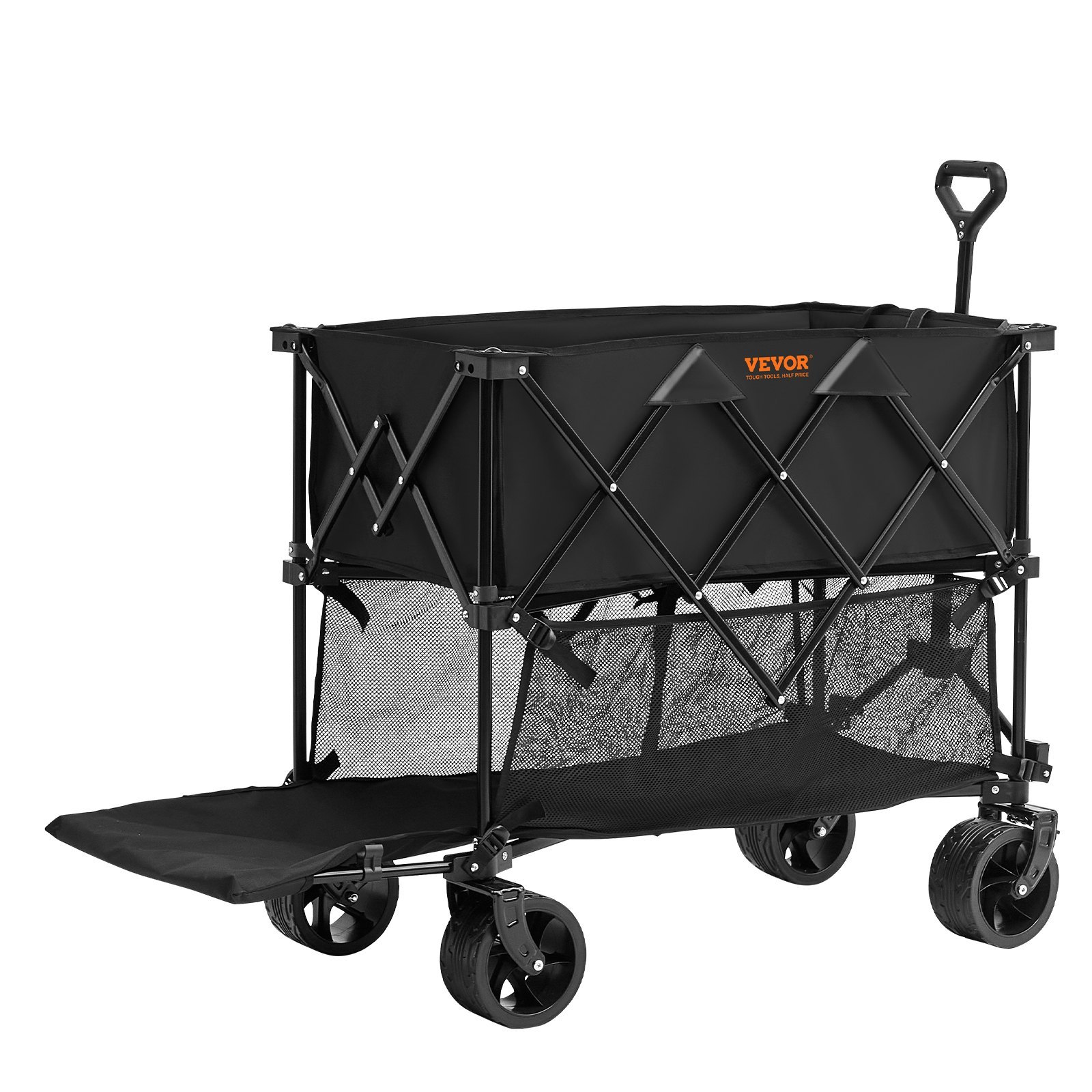 VEVOR Heavy Duty Double Decker Wagon Cart - Collapsible Garden Utility Cart with All-Terrain Wheels & Extendable Tailgate