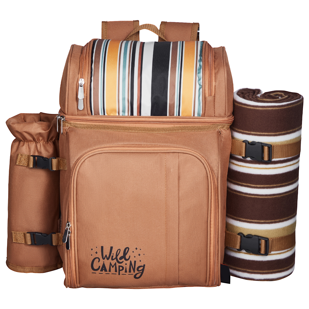 Insulated Picnic Backpack for 4 with Cooler, Waterproof Blanket & Tableware - Portable Outdoor Lunch Bag