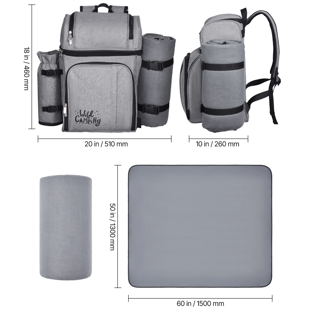 Premium Picnic Backpack Set for 4 with Insulated Cooler, Fleece Blanket & Shatterproof Tableware - Portable Outdoor Dining Kit