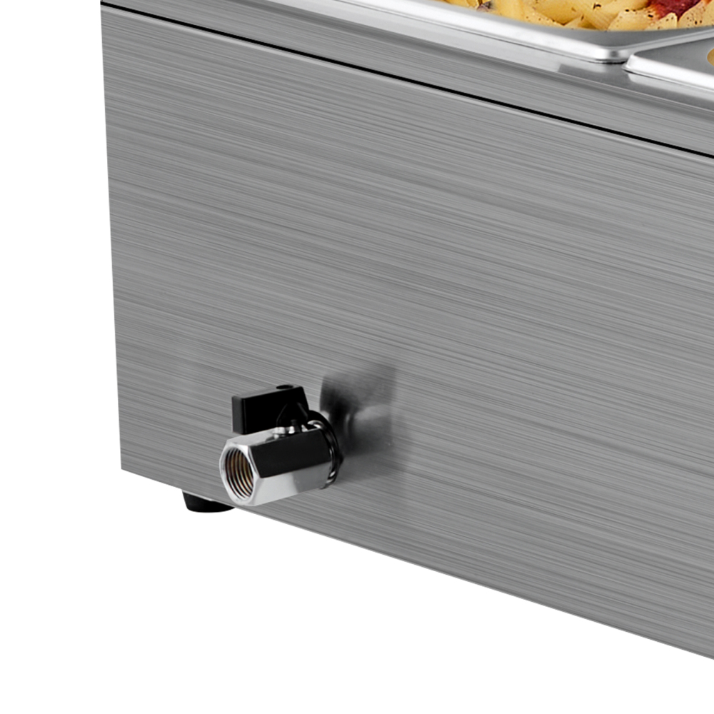 1500W Commercial Electric Food Warmer - Stainless Steel Buffet Bain Marie Steam Table with Glass Cover & 6 Pans for Catering, Restaurant, and Party