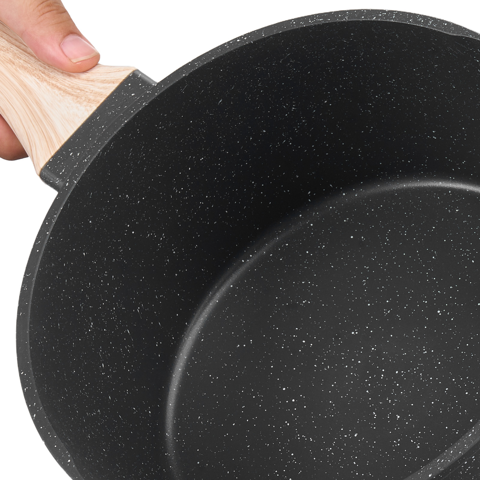 2.5 QT Nonstick Saucepan with Detachable Handle, Speckled Marble Coating Aluminum Cooking Pot for Induction & Gas Stovetops