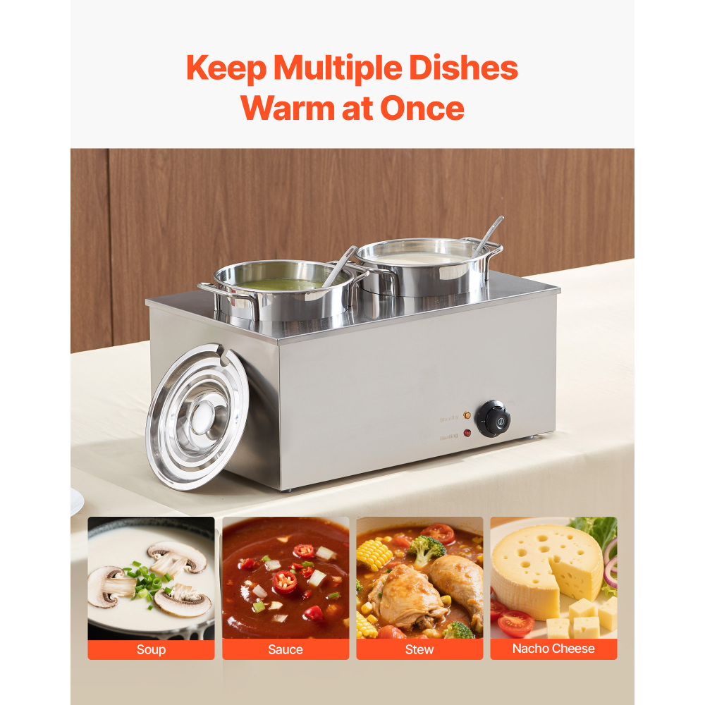 Commercial Stainless Steel Soup Warmer Station - Dual 6.34 Qt Electric Food Kettle with Adjustable Temperature Control