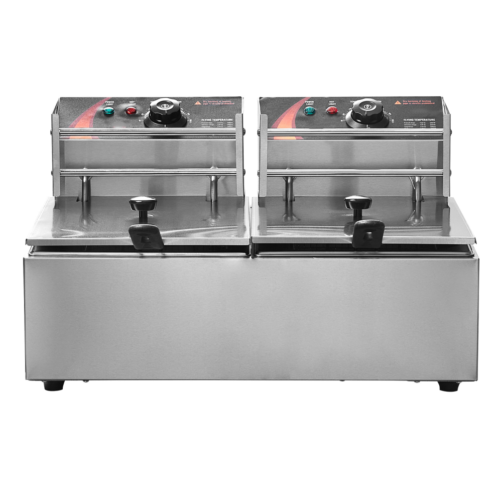 Commercial Electric Deep Fryer Dual Tank Stainless Steel Countertop Fryer with Adjustable Thermostat for Restaurant
