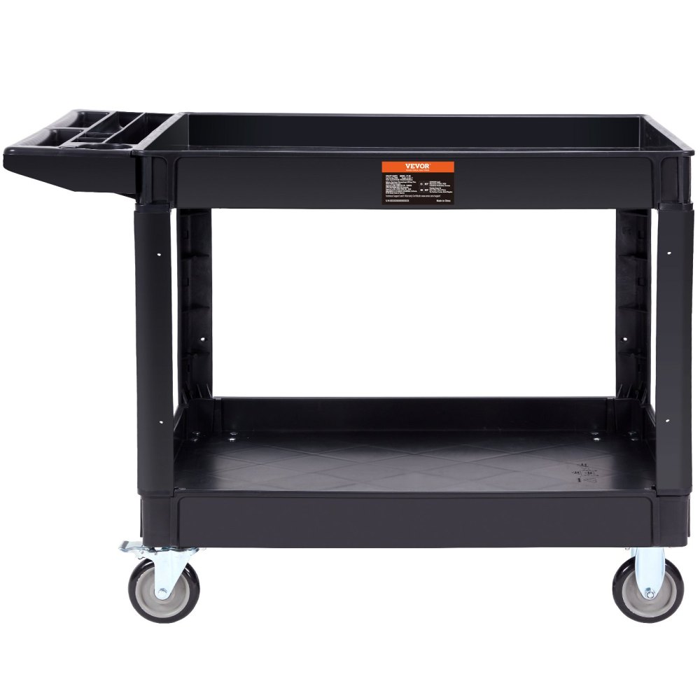 VEVOR Heavy Duty Utility Cart with 550LBS Capacity, 2-Shelf Rolling Service Cart with Lockable Wheels