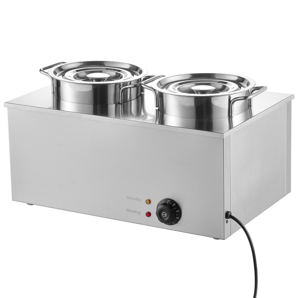 Commercial Stainless Steel Soup Warmer Station - Dual 6.34 Qt Electric Food Kettle with Adjustable Temperature Control