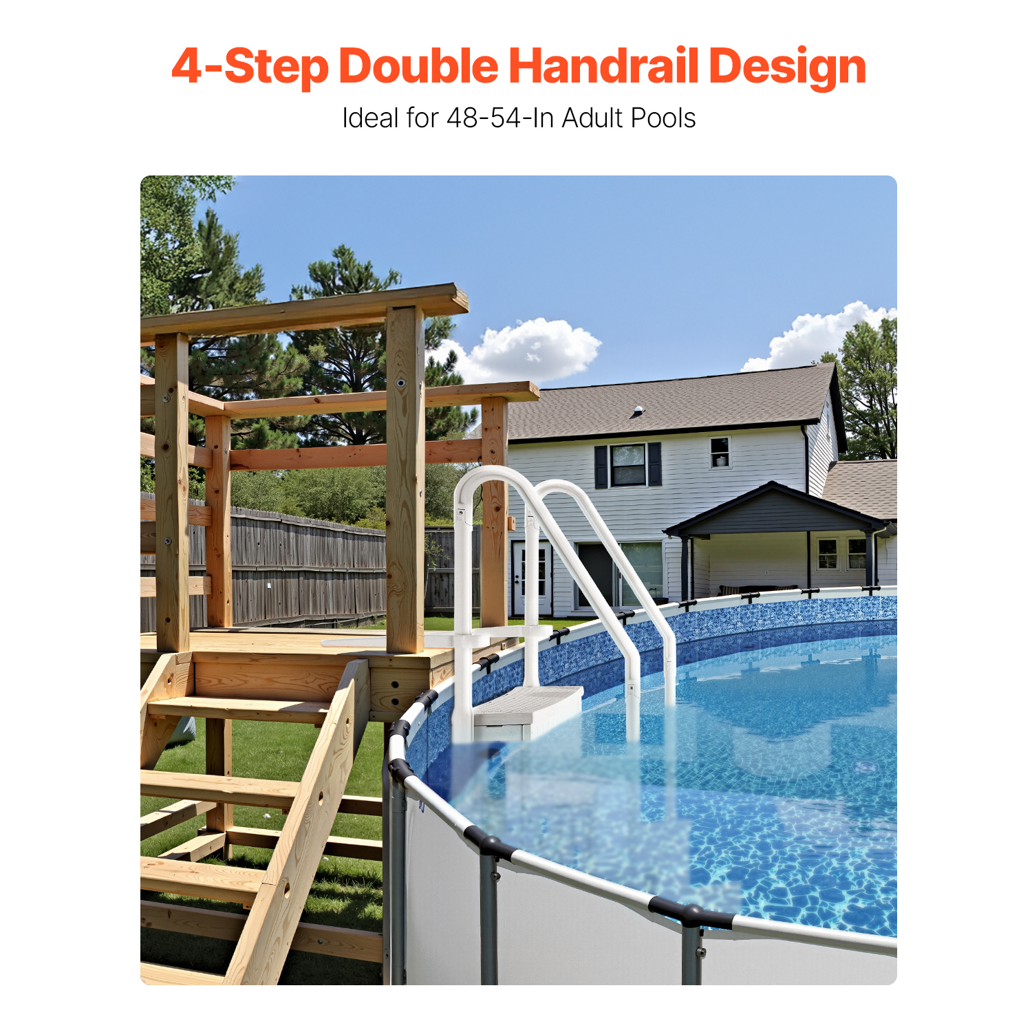4-Step White Above Ground Pool Ladder with Double Handrails, Heavy Duty Non-Slip Staircase for 48-54 Inch Pools