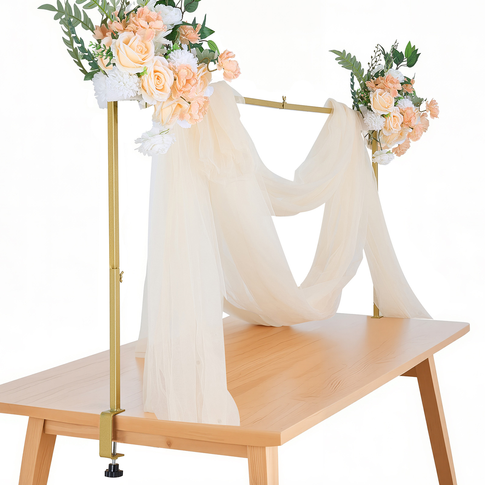 Adjustable Gold Table Balloon Arch Stand with C-Clamp - Heavy Duty Over The Table Rod Frame for Wedding & Party Decor