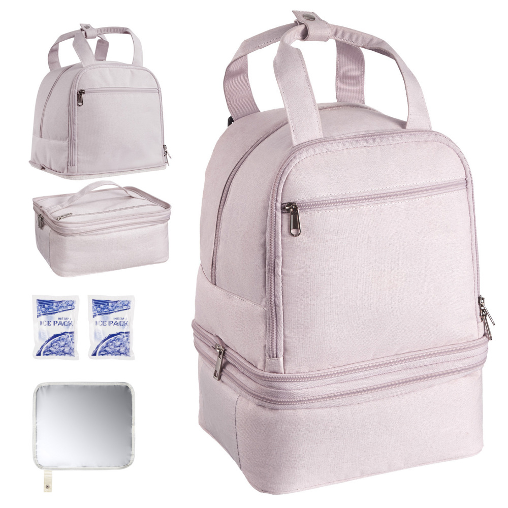 Light Pink Insulated Breast Pump Backpack & Cooler Bag with Ice Packs – Portable Nursing Travel Organizer for Work & Daycare