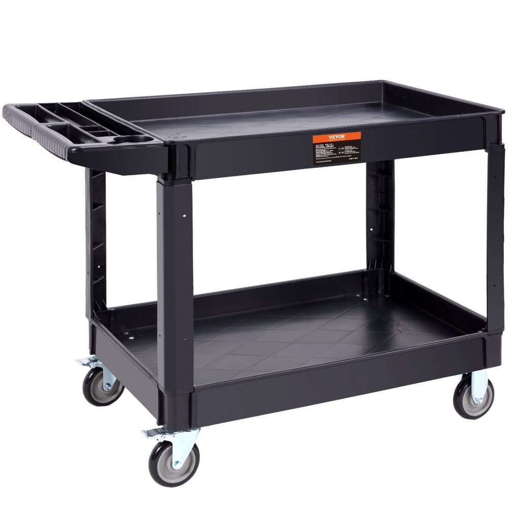 VEVOR Heavy Duty Utility Cart with 550LBS Capacity, 2-Shelf Rolling Service Cart with Lockable Wheels