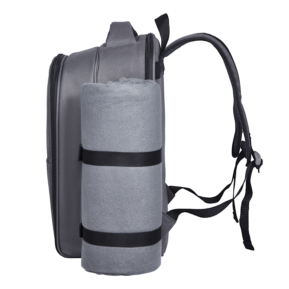All-in-One Insulated Picnic Backpack for Two with Blanket & Wine Glasses - Grey Outdoor Cooler Bag