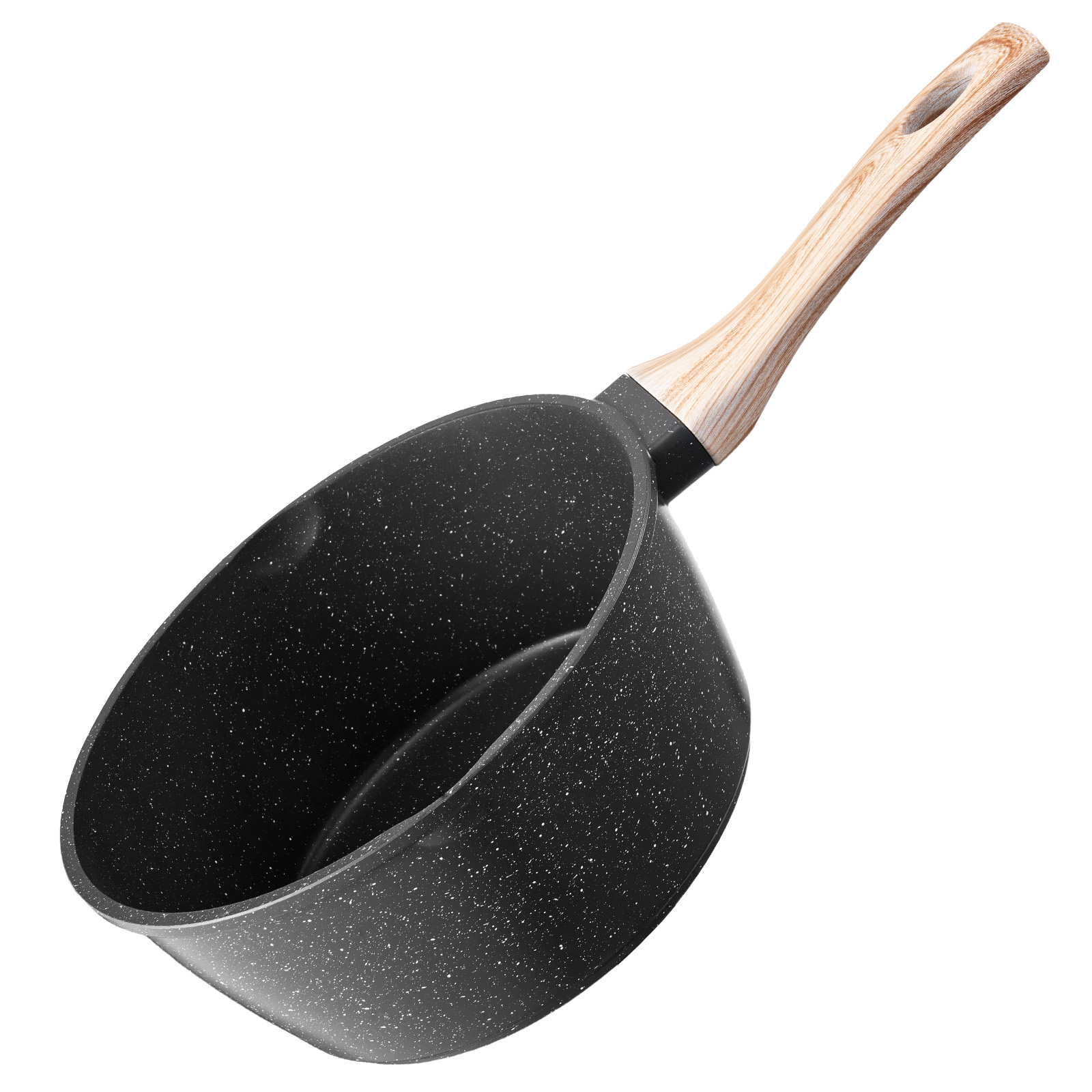 2.5 QT Nonstick Saucepan with Detachable Handle, Speckled Marble Coating Aluminum Cooking Pot for Induction & Gas Stovetops