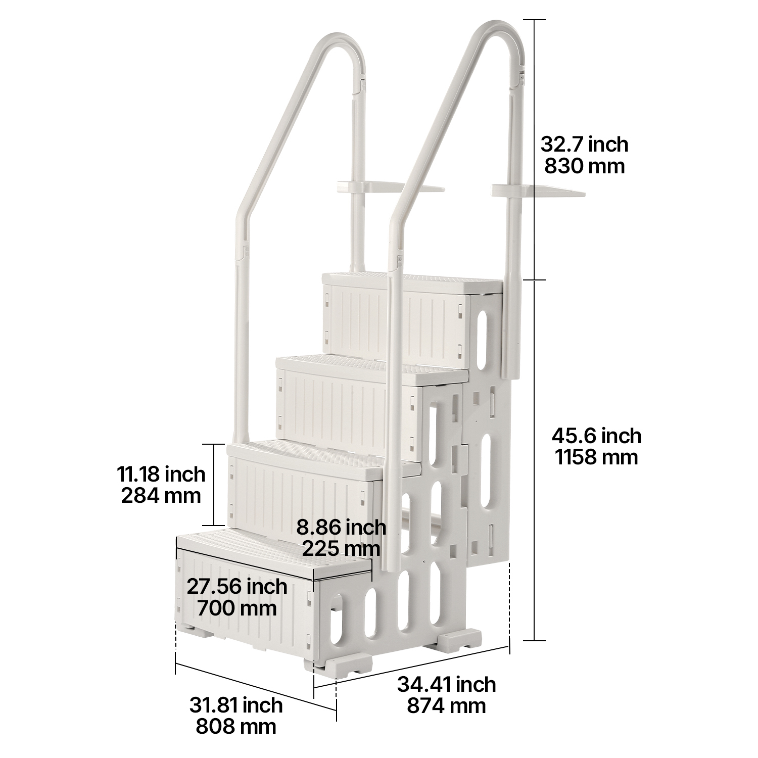 4-Step White Above Ground Pool Ladder with Double Handrails, Heavy Duty Non-Slip Staircase for 48-54 Inch Pools