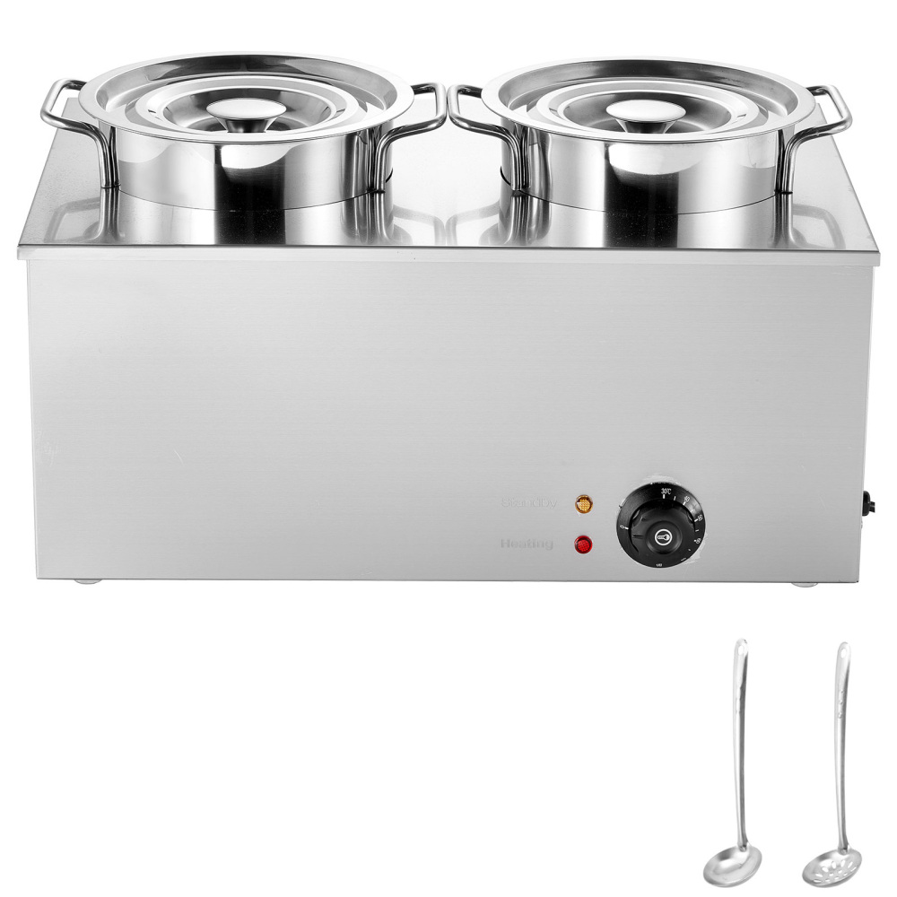 Commercial Stainless Steel Soup Warmer Station - Dual 6.34 Qt Electric Food Kettle with Adjustable Temperature Control
