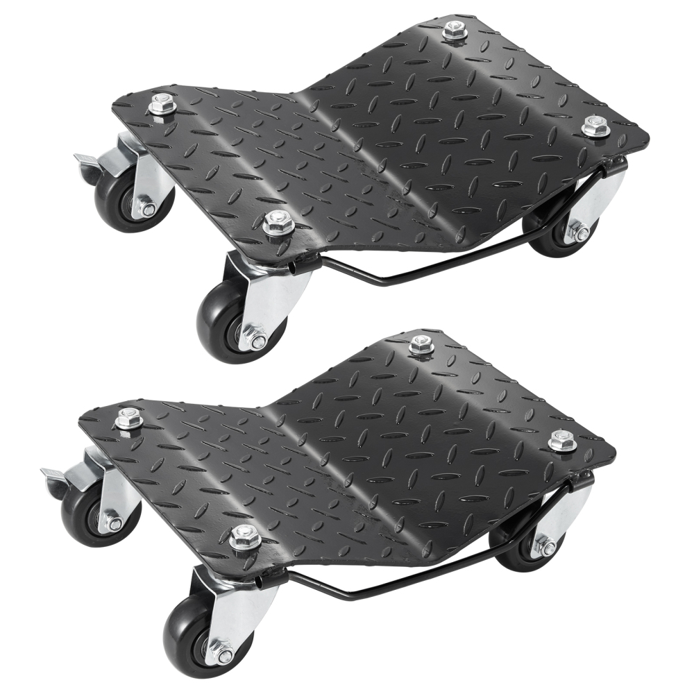 Heavy Duty Wheel Dolly Set of 2 - 3000 Lbs Capacity Car Tire Mover with Locking Casters & Diamond Plate Platform for Garage Auto Repair