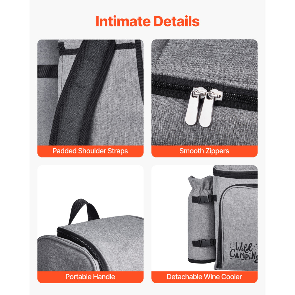 Premium Picnic Backpack Set for 4 with Insulated Cooler, Fleece Blanket & Shatterproof Tableware - Portable Outdoor Dining Kit