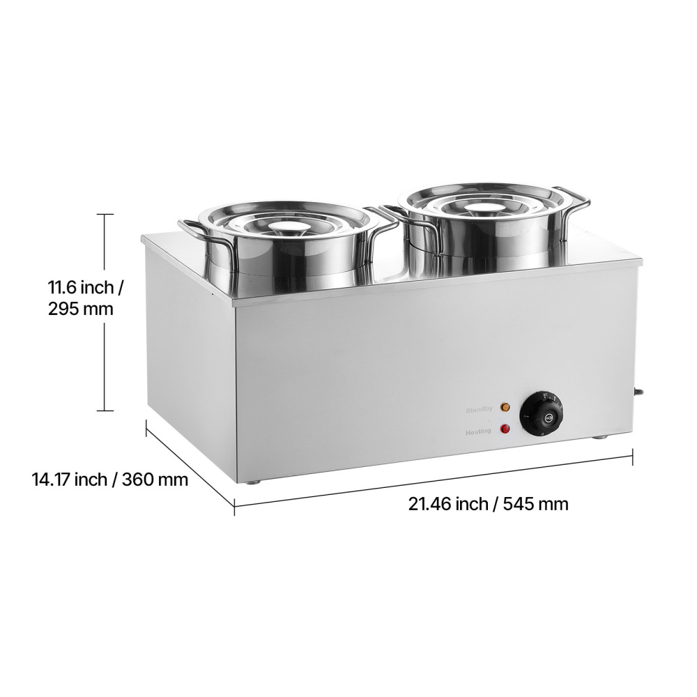 Commercial Stainless Steel Soup Warmer Station - Dual 6.34 Qt Electric Food Kettle with Adjustable Temperature Control