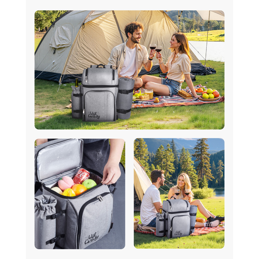 Premium Picnic Backpack Set for 4 with Insulated Cooler, Fleece Blanket & Shatterproof Tableware - Portable Outdoor Dining Kit