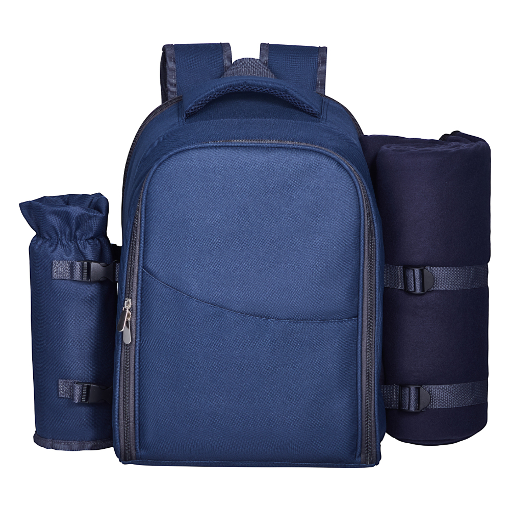 Navy Blue Insulated Picnic Backpack for Two with Cooler, Plates & Wine Glasses – All-in-One Outdoor Dining Set
