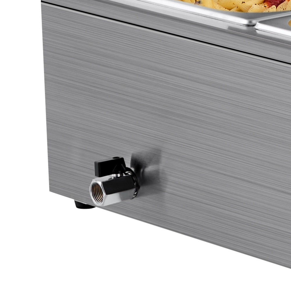 1500W Commercial Electric Steam Table Food Warmer, Stainless Steel 9-Pan Countertop Buffet Bain Marie with Glass Cover & Ladles for Catering