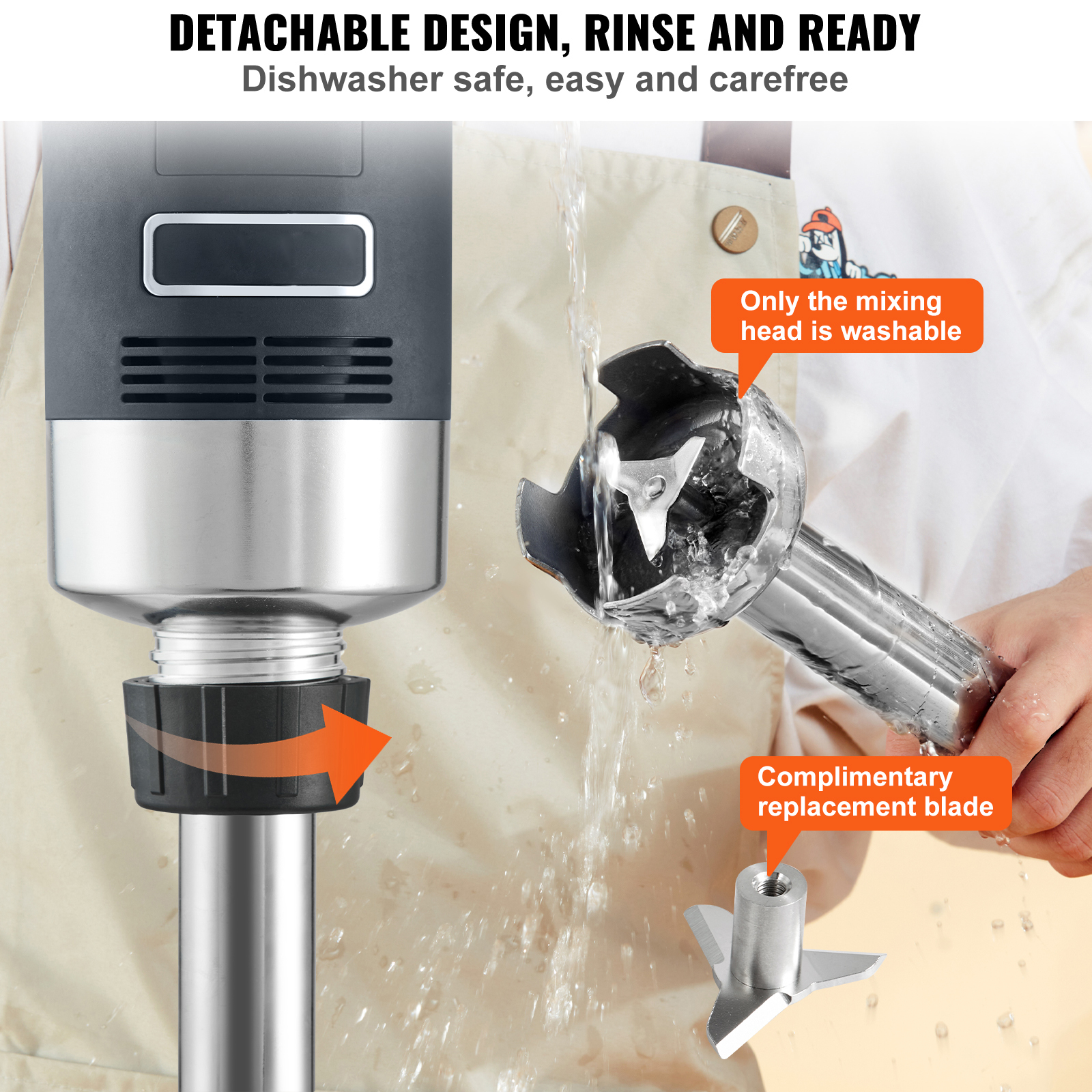 750W Heavy Duty Commercial Immersion Blender - Variable Speed Stainless Steel Hand Mixer with Detachable Blade for Soup, Smoothie & Puree