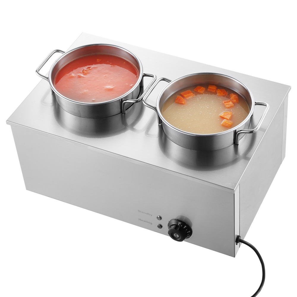 Commercial Stainless Steel Soup Warmer Station - Dual 6.34 Qt Electric Food Kettle with Adjustable Temperature Control