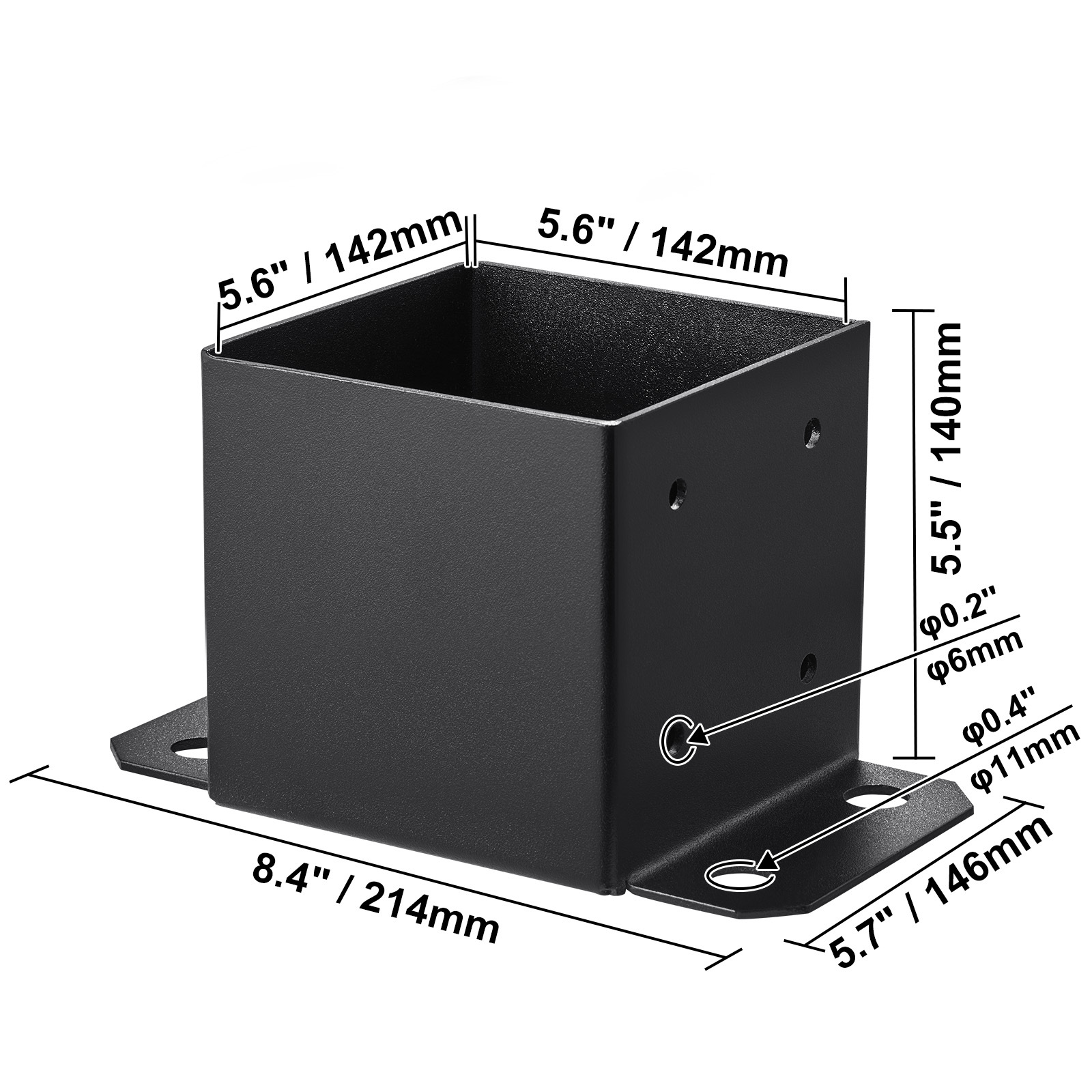 4-Pack Heavy Duty 6x6 Post Base Brackets - Powder Coated Black Steel Deck Support Anchors with Installation Hardware