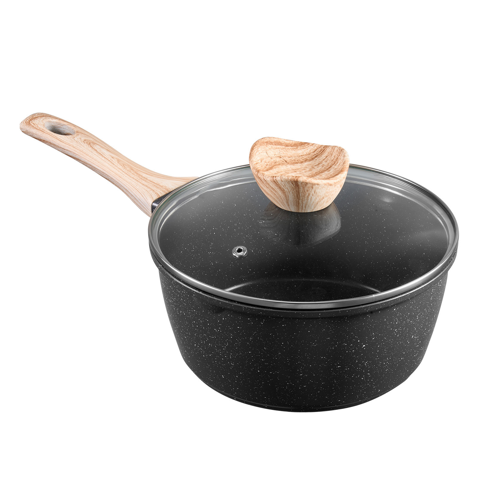 2.5 QT Nonstick Saucepan with Detachable Handle, Speckled Marble Coating Aluminum Cooking Pot for Induction & Gas Stovetops