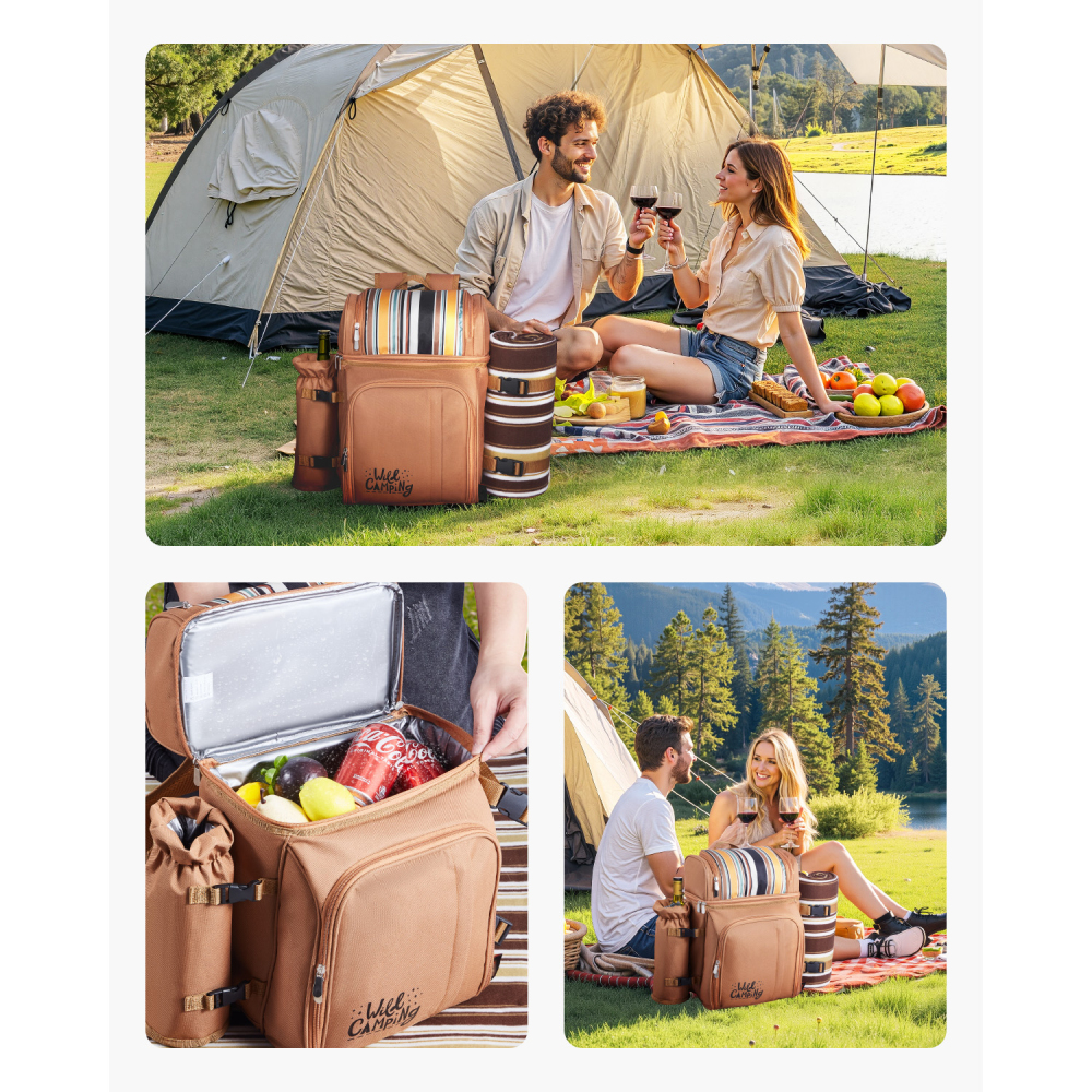 Insulated Picnic Backpack for 4 with Cooler, Waterproof Blanket & Tableware - Portable Outdoor Lunch Bag