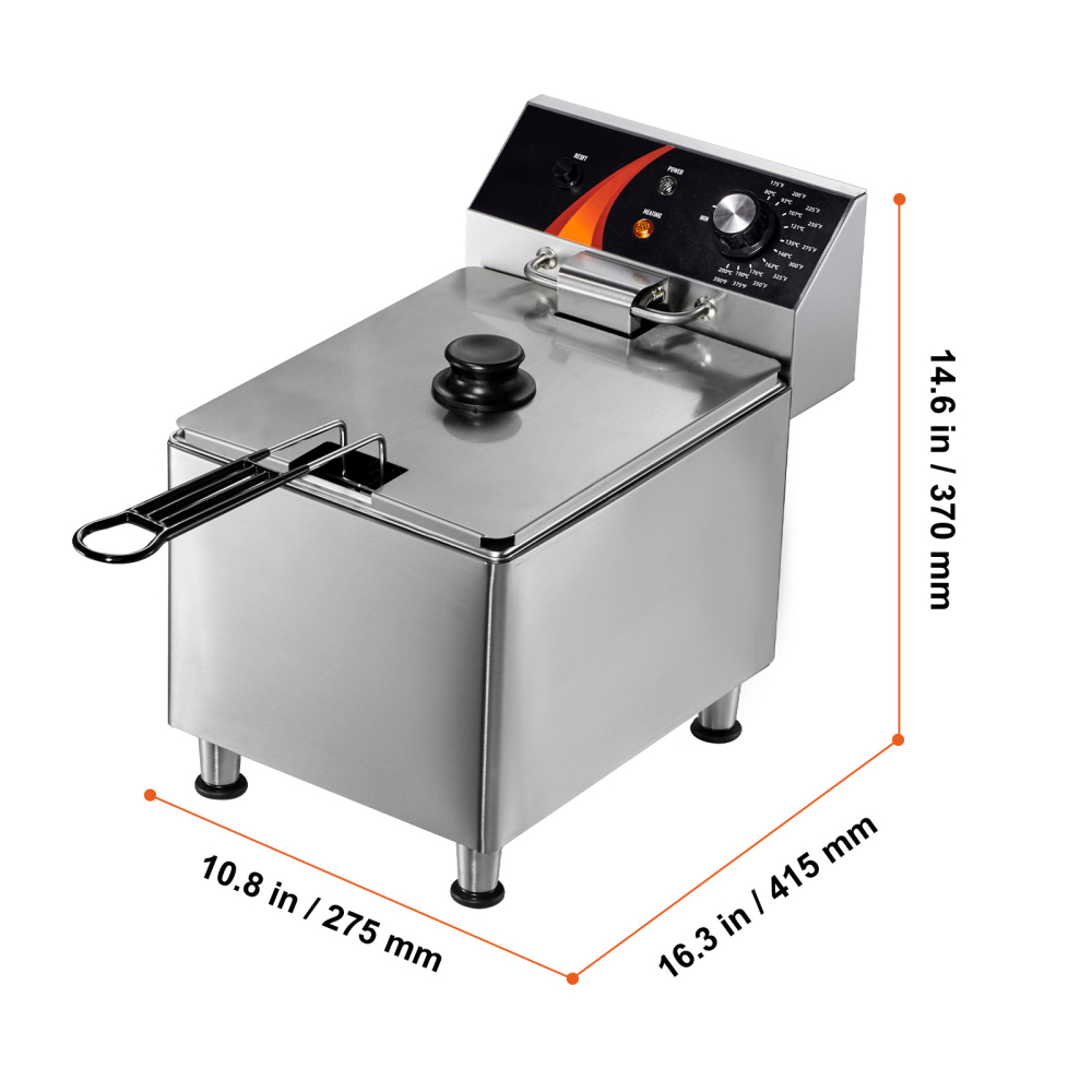 Commercial Electric Deep Fryer Countertop Stainless Steel 12Qt 1750W Heavy Duty Restaurant Kitchen Equipment