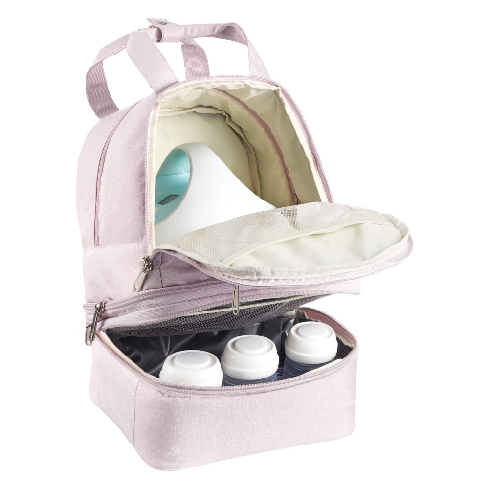 Light Pink Insulated Breast Pump Backpack & Cooler Bag with Ice Packs – Portable Nursing Travel Organizer for Work & Daycare