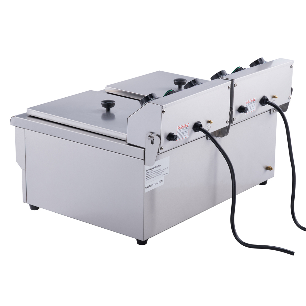Commercial Electric Deep Fryer Dual Tank Stainless Steel Countertop Fryer with Adjustable Thermostat for Restaurant