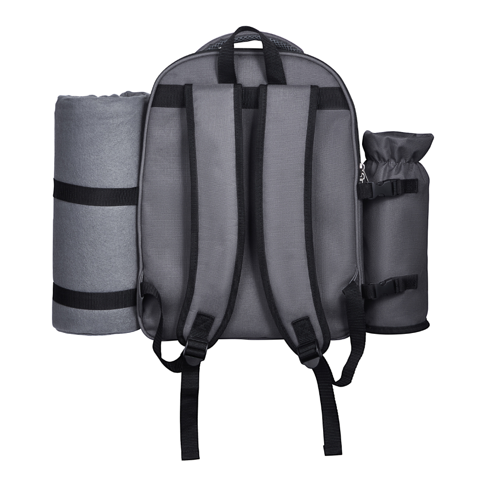 All-in-One Insulated Picnic Backpack for Two with Blanket & Wine Glasses - Grey Outdoor Cooler Bag