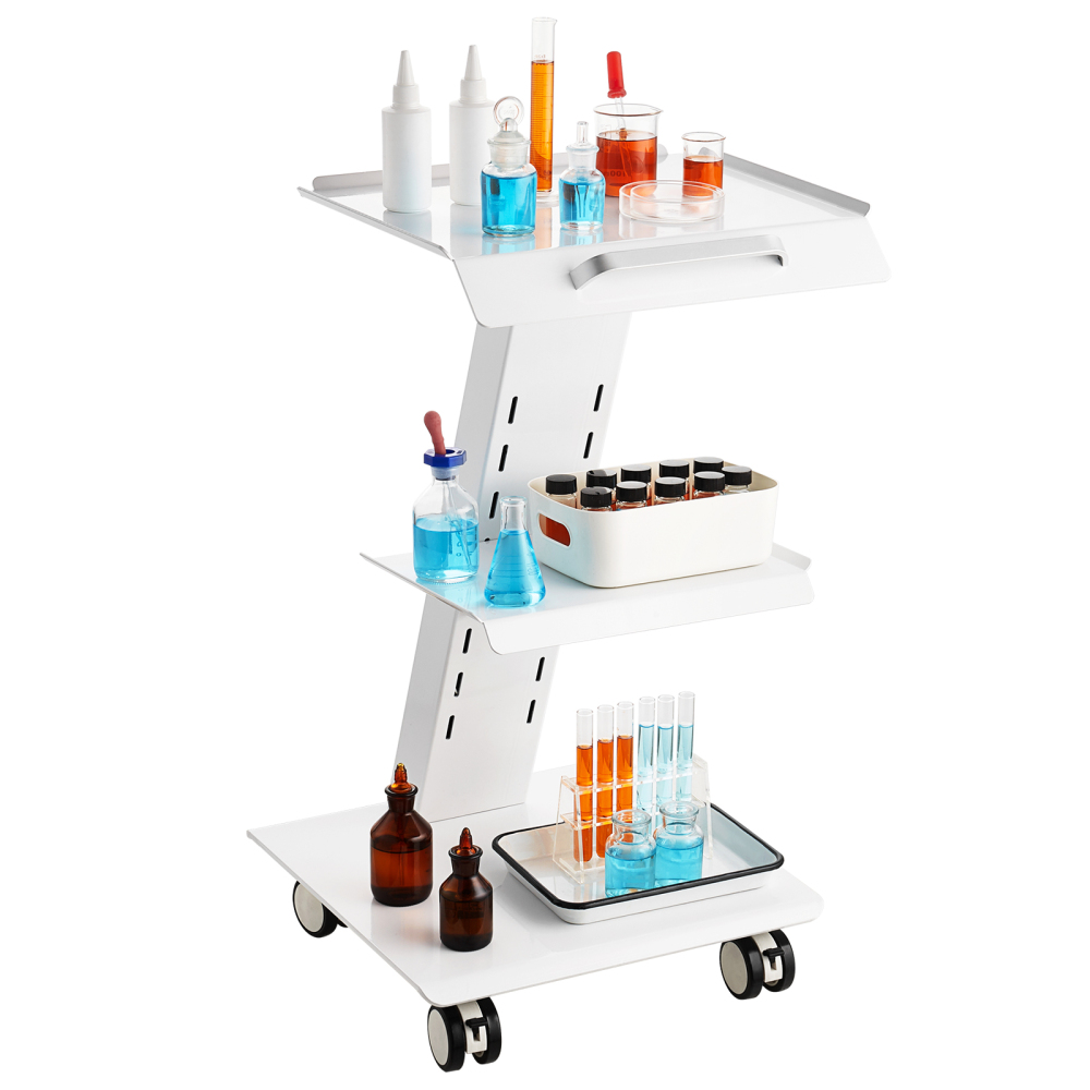 3-Tier Rolling Lab Cart with Power Outlet - Heavy Duty Stainless Steel Utility Trolley for Medical, Salon & Clinic Use