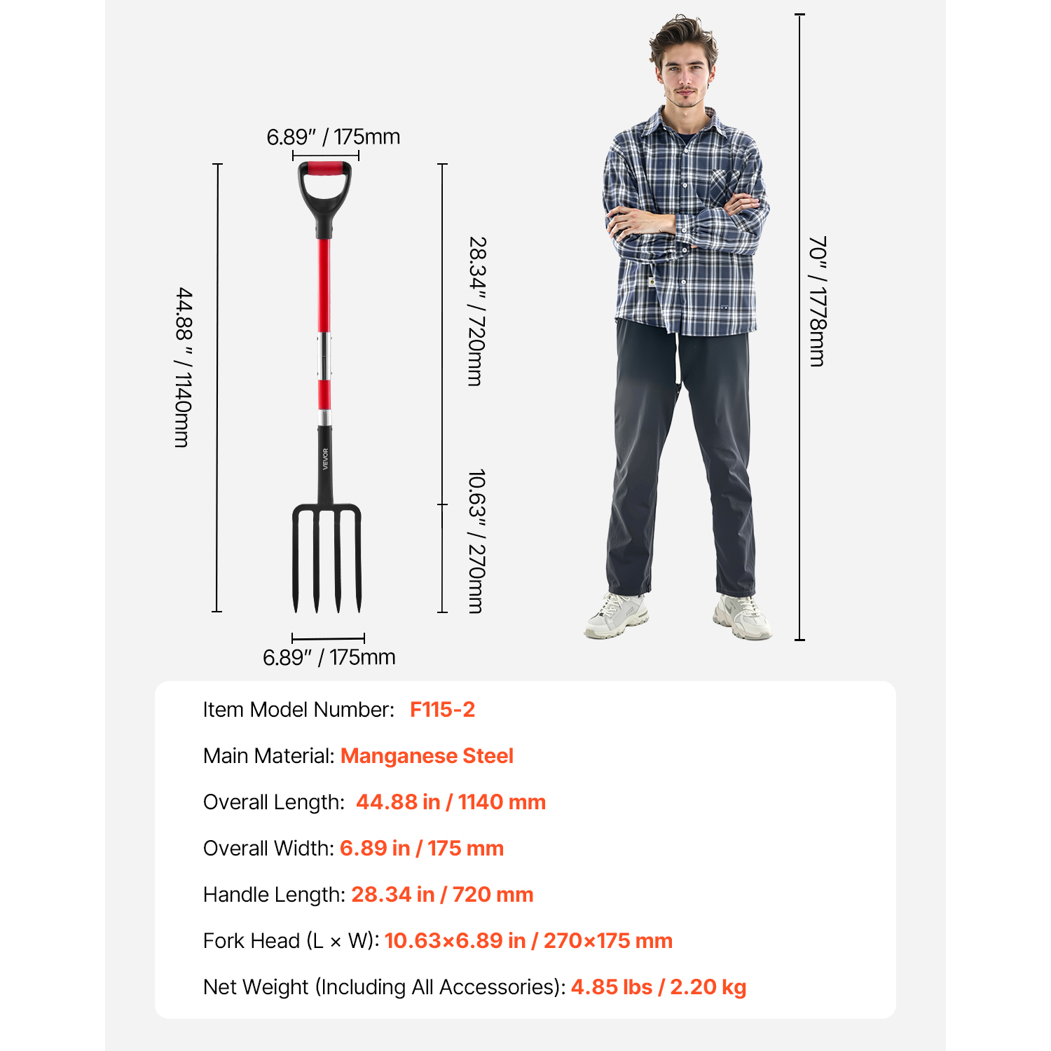 Heavy Duty Garden Fork with Fiberglass Handle - 4 Tine Digging Pitchfork for Compost, Soil Aeration & Yard Work