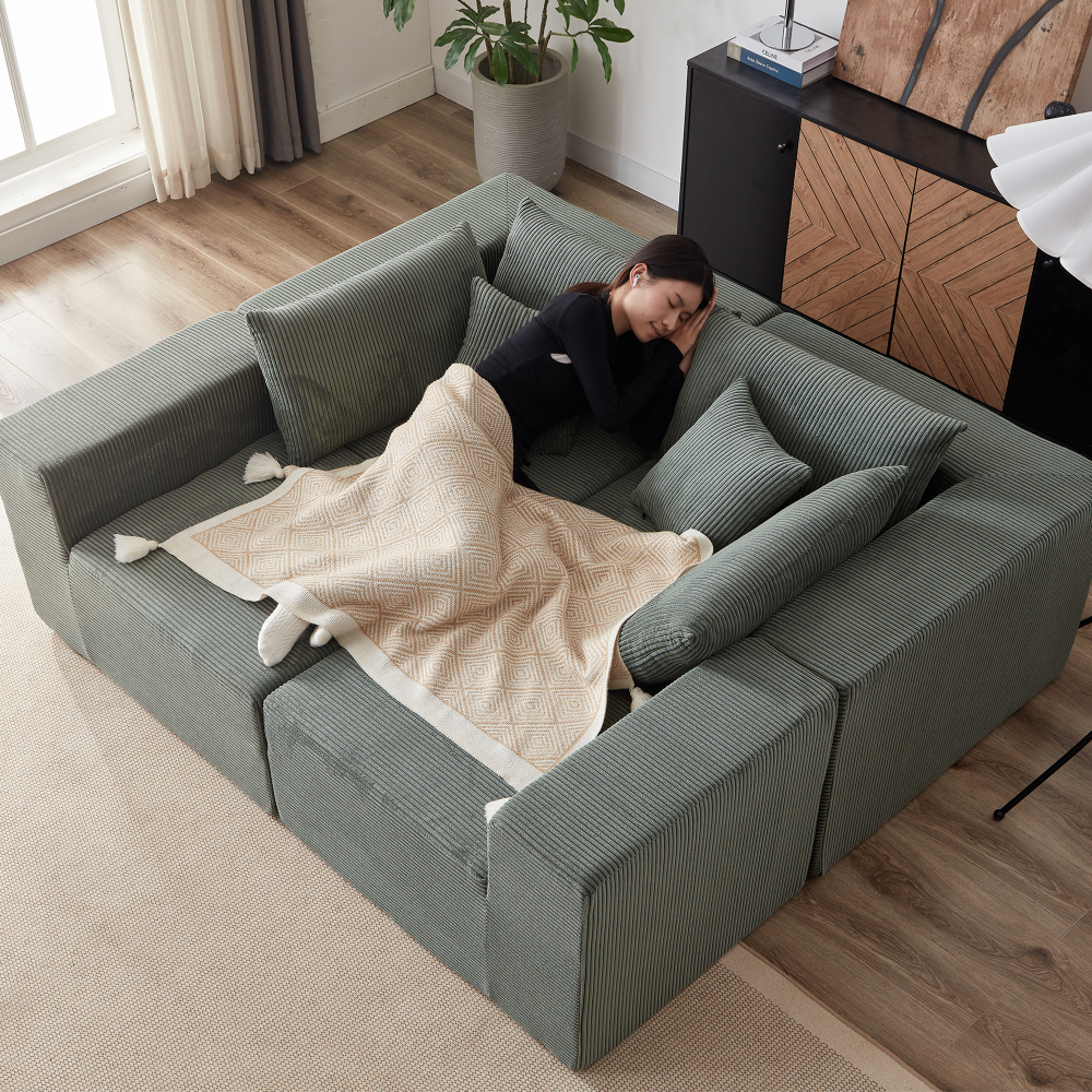104" Corduroy Modular L-Shaped Sectional Sofa, Luxury Floor Couch Set, No Assembly Required Foam-Filled Living Room Furniture