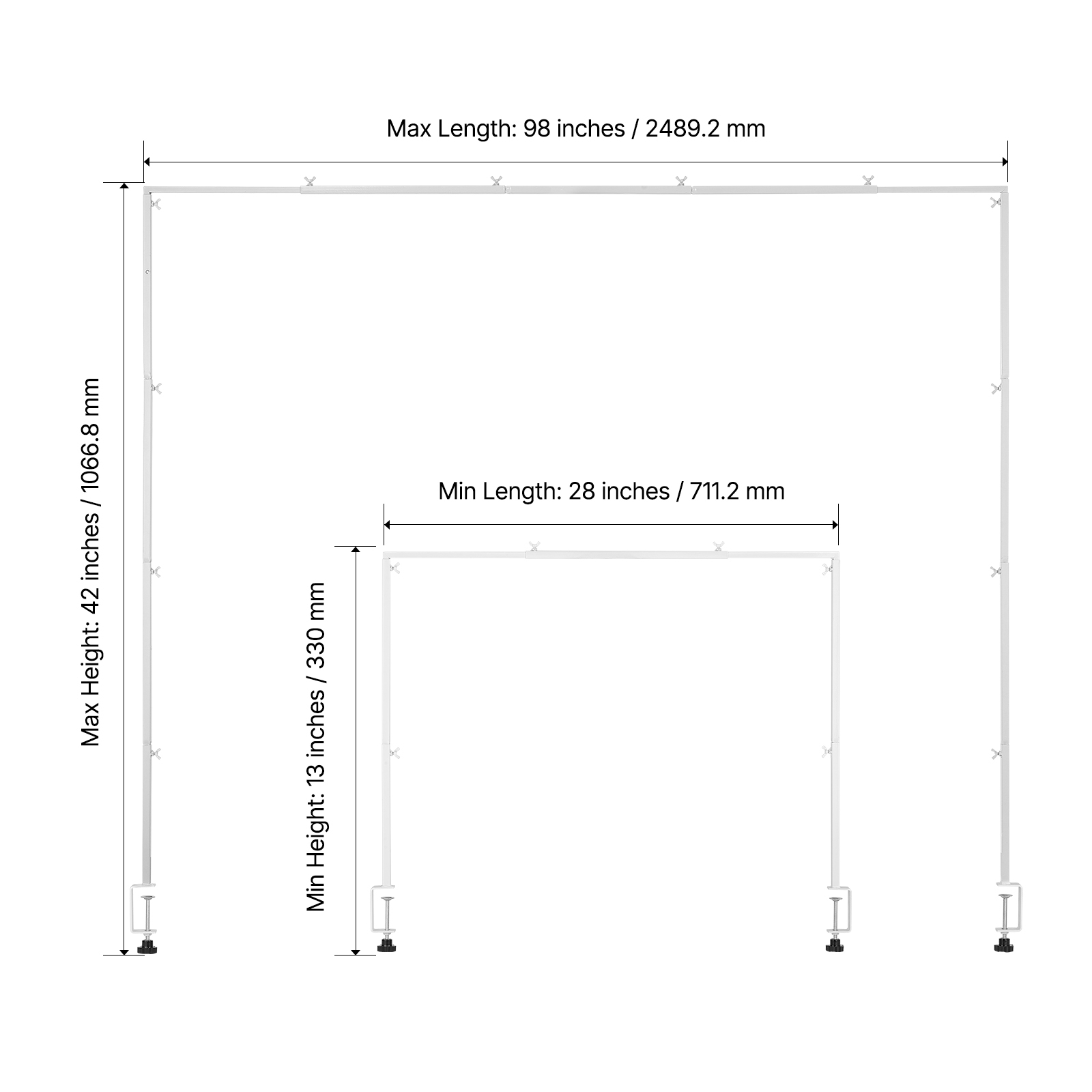 Adjustable Over The Table Rod Stand with Clamps - Heavy Duty Square Metal Frame for Balloon Arch & Party Decorations (28-98 in Length)