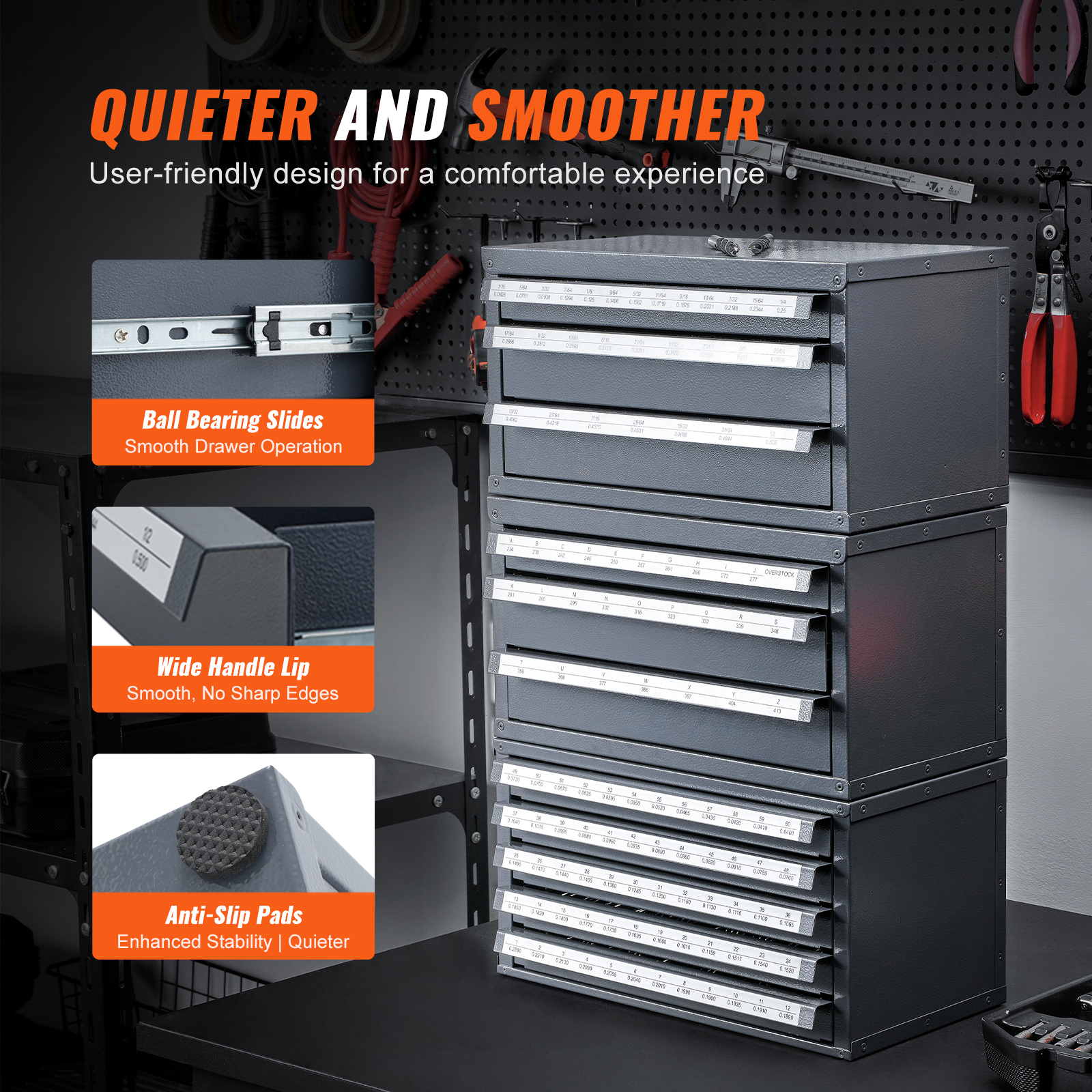 Industrial Steel Drill Bit Dispenser Cabinet - 3-Drawer A-Z Letter Size Tool Organizer with Ball-Bearing Slides & Labels