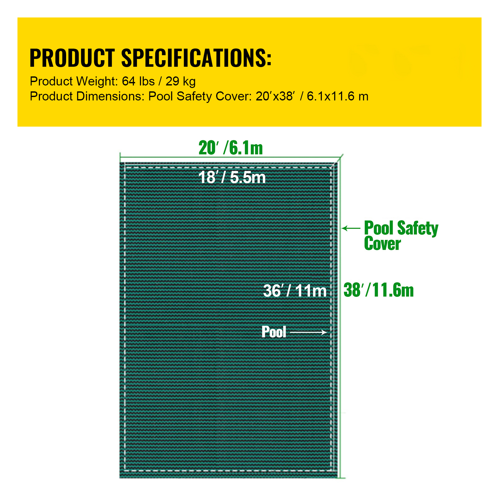Premium Green Mesh Pool Safety Cover for 20x38 Ft Rectangle Inground Swimming Pools with Heavy-Duty Anchors & Installation Tools