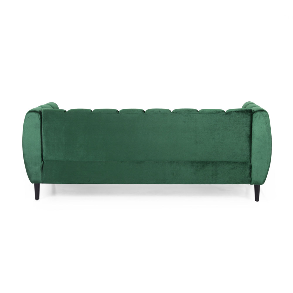 Miranda Emerald Velvet 3-Seater Sofa with Channel Stitching & Tapered Birch Wood Legs - Modern Glam Living Room Furniture