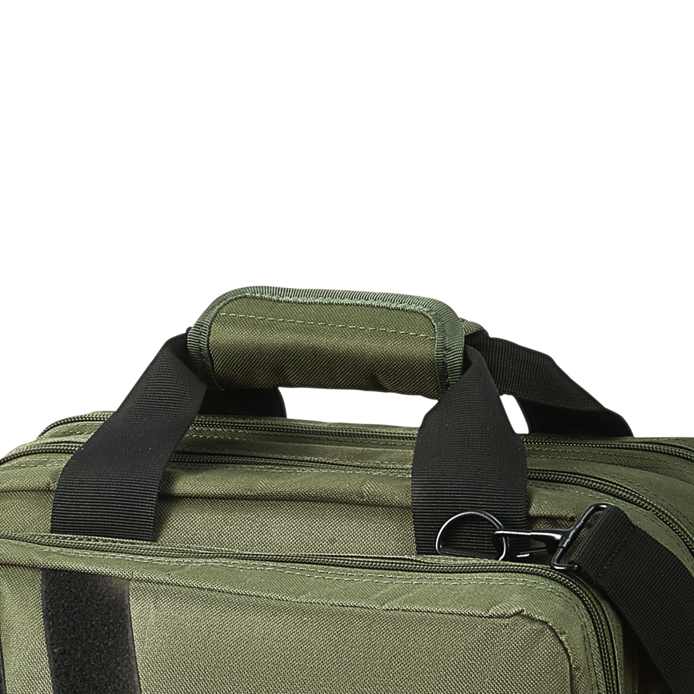 Tactical Range Bag for 2 Pistols - Heavy Duty Gun Case with Removable Mag Pouches, Lockable Zippers & Shoulder Strap for Outdoor Hunting and Shooting