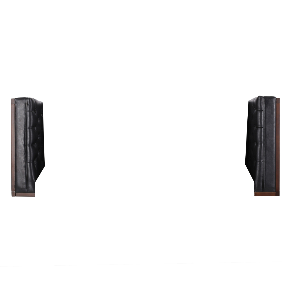 Contemporary Mid-Century Modern Black Leather Sofa with Button Tufted Diamond Stitching & Rubberwood Frame