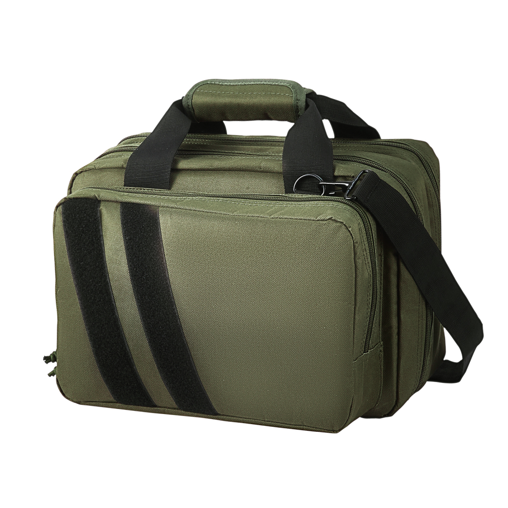 Tactical Range Bag for 2 Pistols - Heavy Duty Gun Case with Removable Mag Pouches, Lockable Zippers & Shoulder Strap for Outdoor Hunting and Shooting