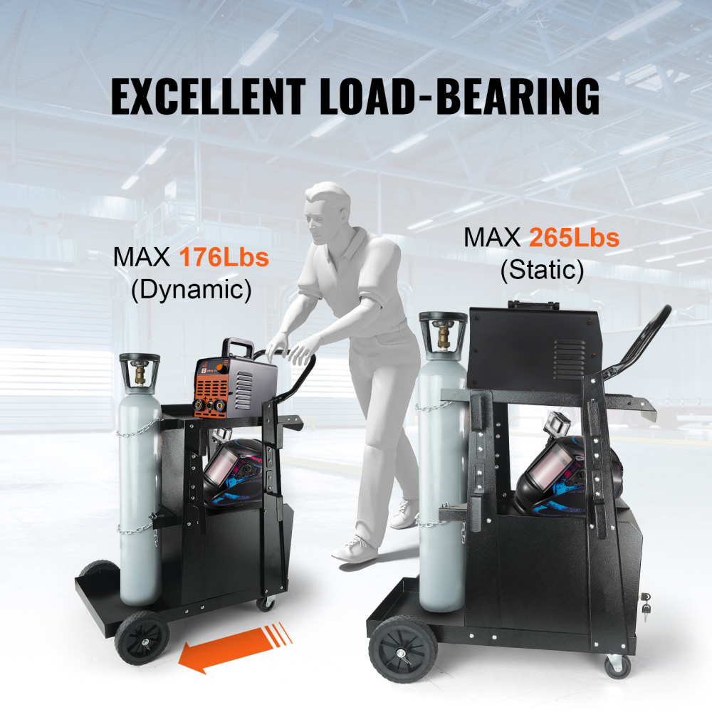 Heavy Duty Welding Cart with Lockable Storage Cabinet & Gas Cylinder Holder, Mobile Welder Stand for TIG/MIG/Plasma Cutter