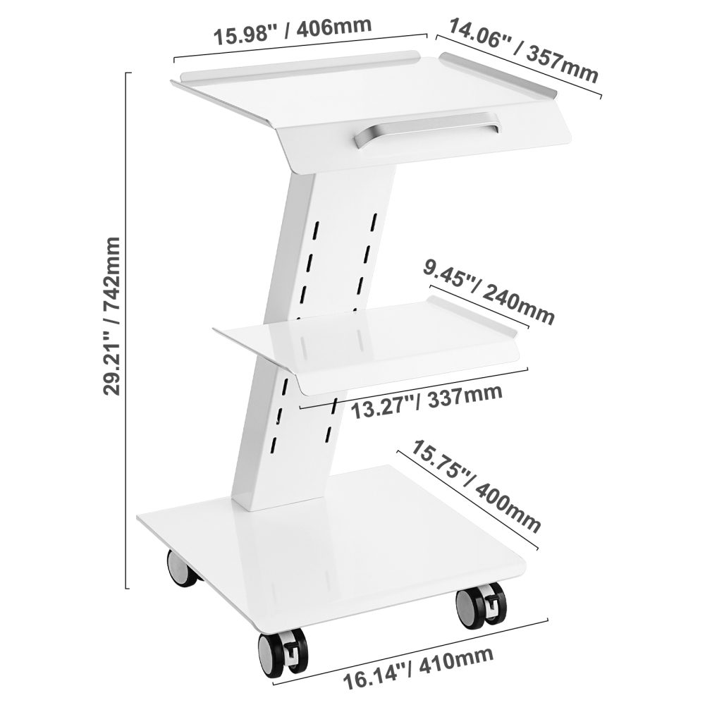3-Tier Rolling Lab Cart with Power Outlet - Heavy Duty Stainless Steel Utility Trolley for Medical, Salon & Clinic Use