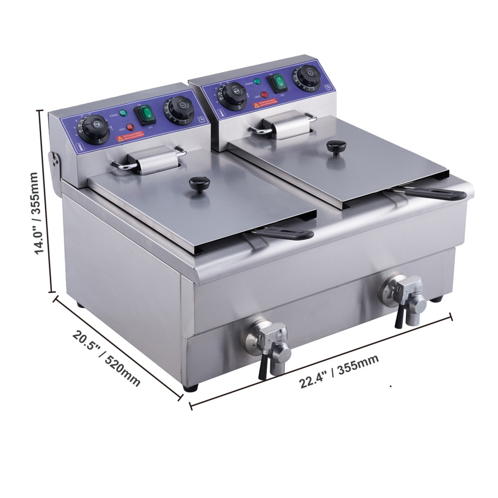 3000W Commercial Electric Deep Fryer with Dual Tanks, Stainless Steel Countertop French Fryer for Restaurant & Home Use