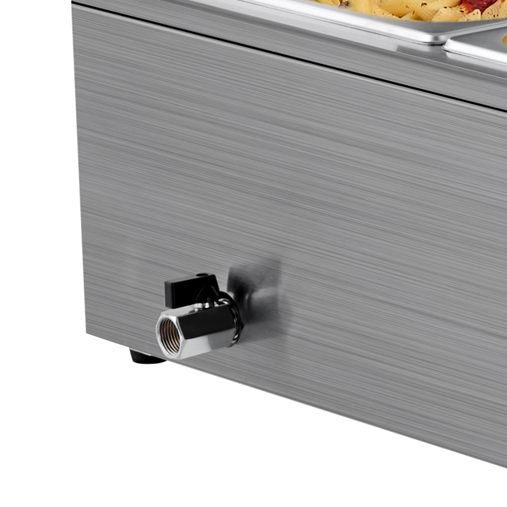 Commercial 10-Pan Electric Food Warmer, Stainless Steel Steam Table with Glass Shield & Adjustable Temperature for Buffet Catering