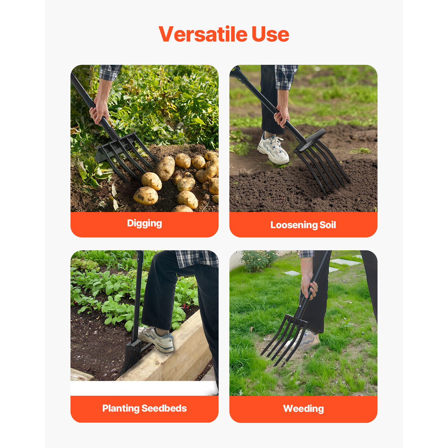 5 Tines Heavy Duty Garden Fork - 41 Inch Metal Handle Spading Pitchfork with Ergonomic Y Grip for Soil Aeration & Digging