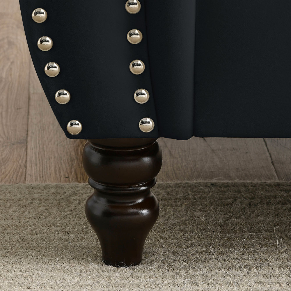 80" Chesterfield Sofa Black Velvet, Tufted 3 Seater Couch with Rolled Arms and Nailhead Trim for Living Room