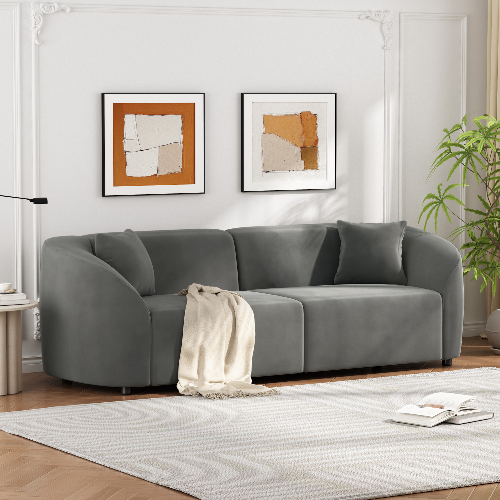 87" Curved Contemporary Sofa in Sleek Grey: Plush Velvet Seating, Streamlined Design, and Durable Frame – Ideal for Stylish Living Spaces