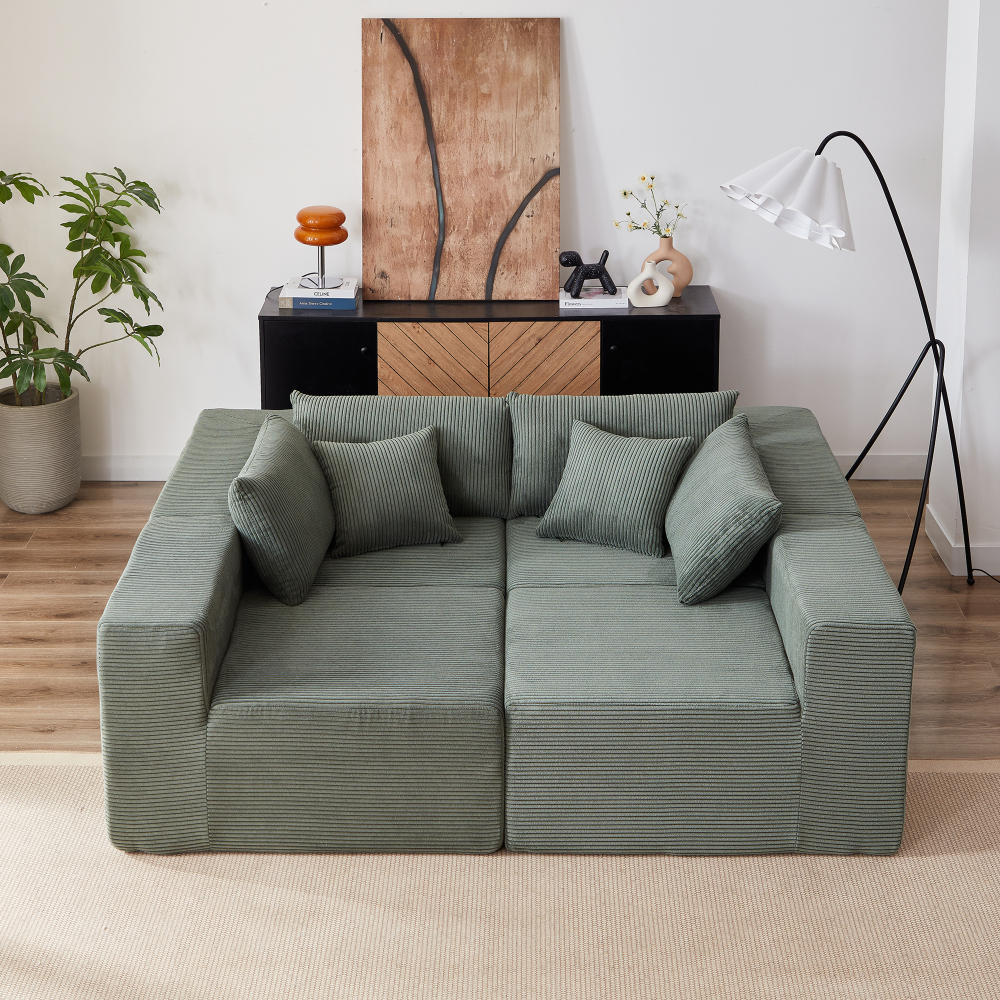 104" Corduroy Modular L-Shaped Sectional Sofa, Luxury Floor Couch Set, No Assembly Required Foam-Filled Living Room Furniture